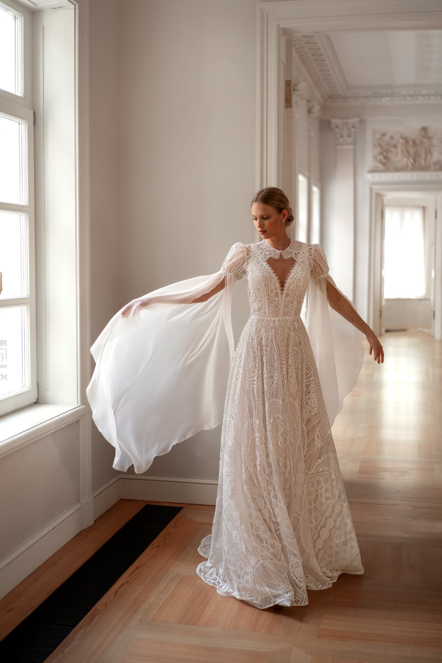 Romantic boho lace sleeveless A-line wedding dres