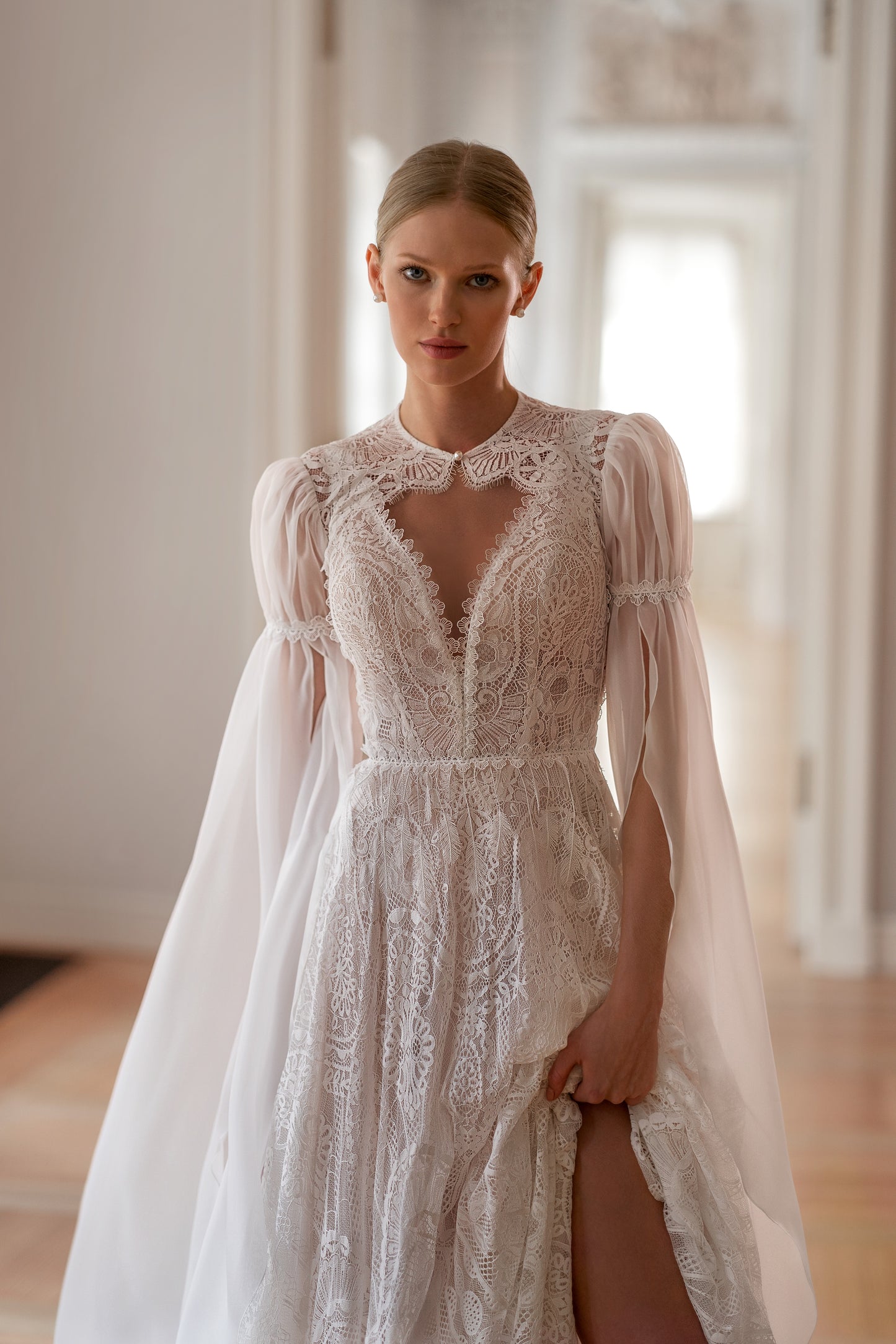 Romantic boho lace sleeveless A-line wedding dres