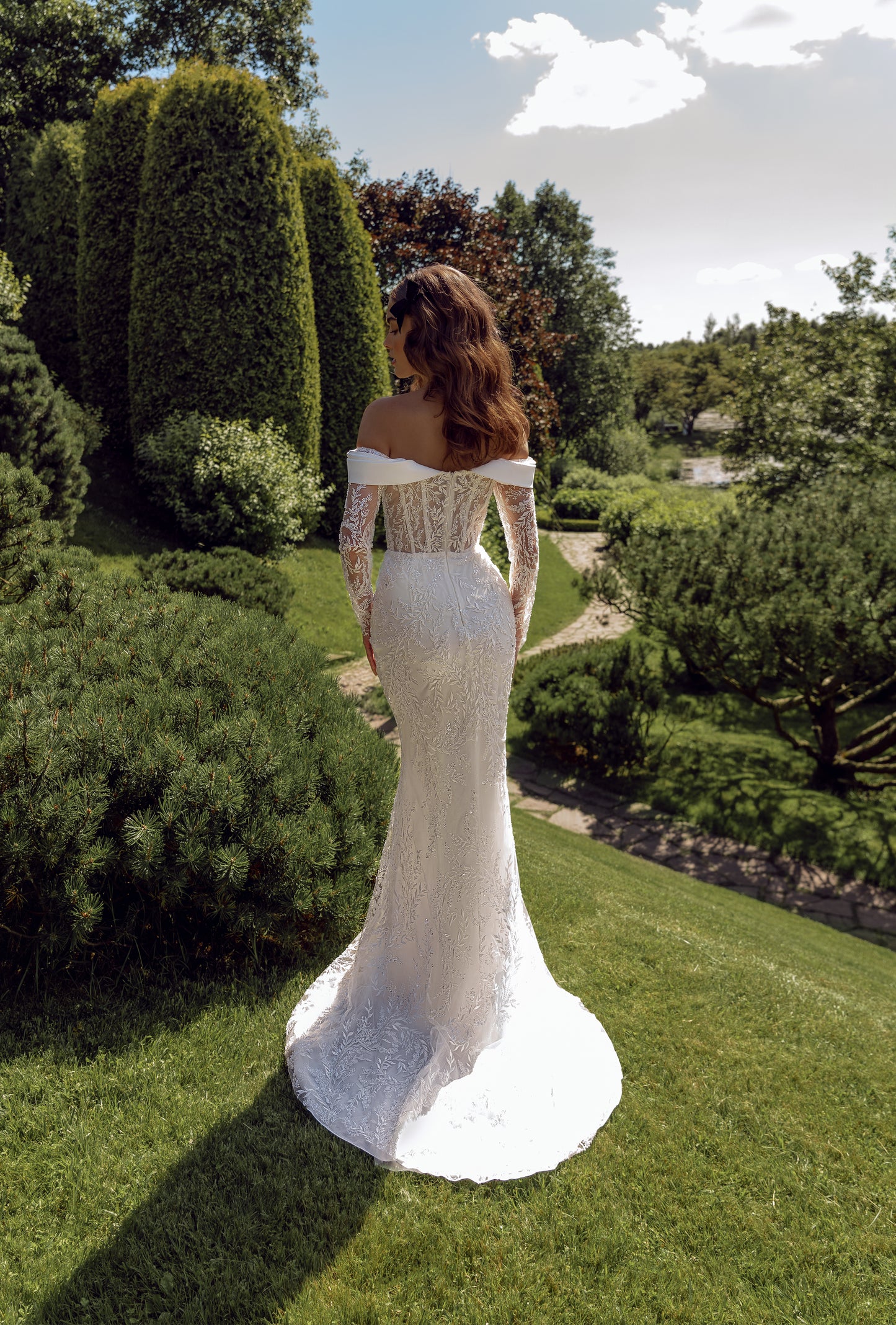 Mermaid off-the-shoulder long sleeve sheath wedding dress