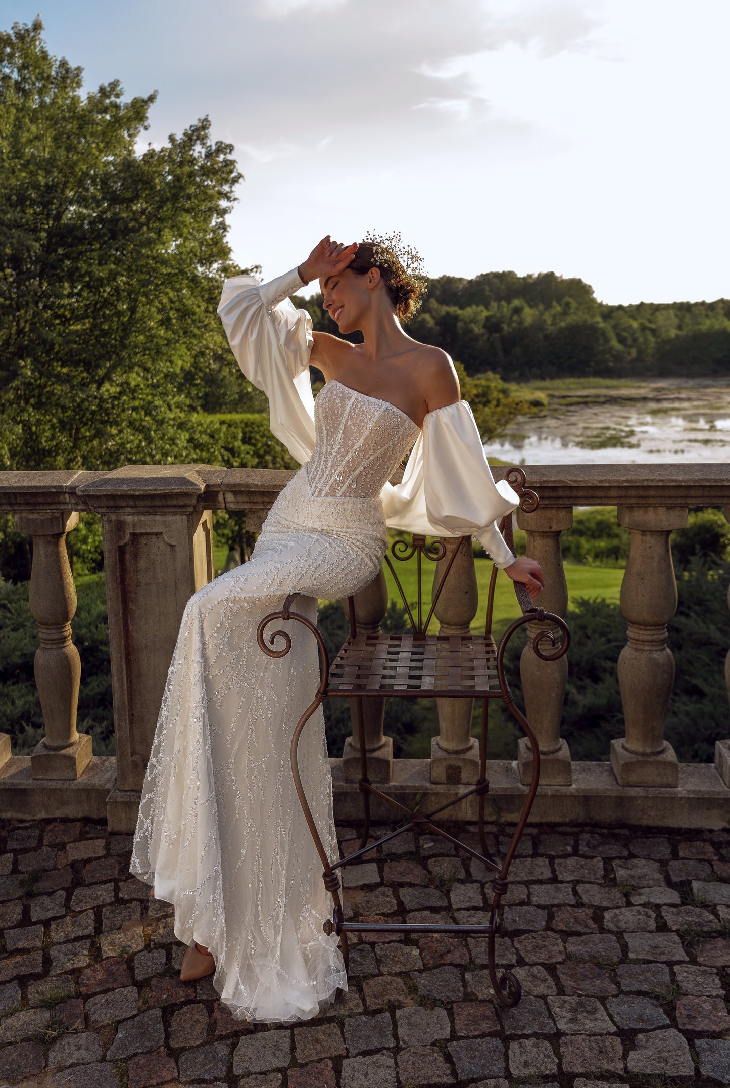 Mermaid fitted sheath wedding dress with drop waist and cowl back