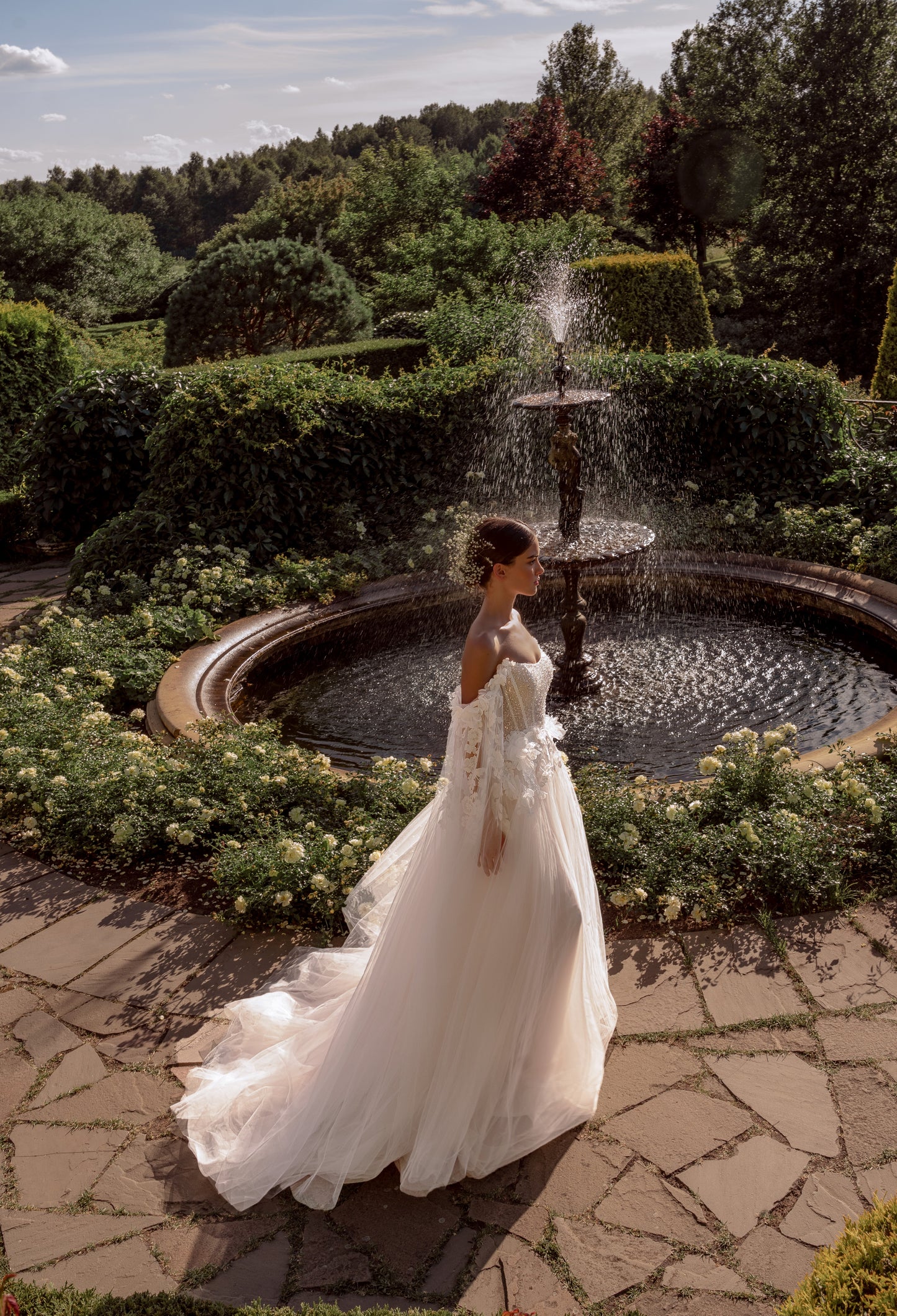 A-line wedding dress with 3D floral off-the-shoulder straps