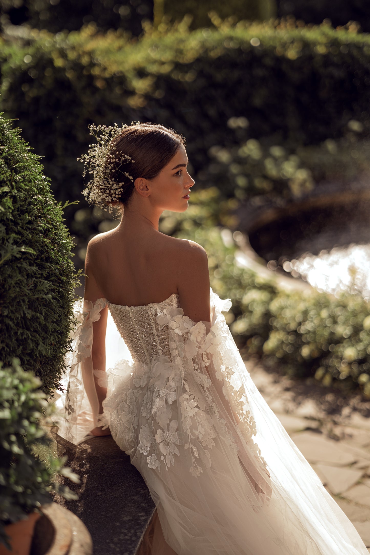 A-line wedding dress with 3D floral off-the-shoulder straps