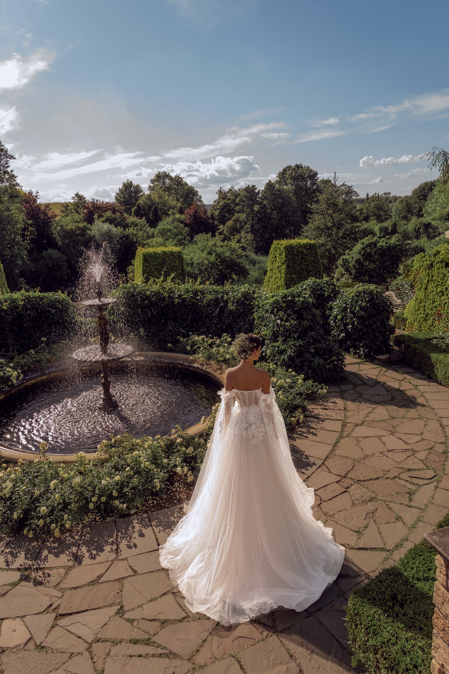A-line wedding dress with 3D floral off-the-shoulder straps