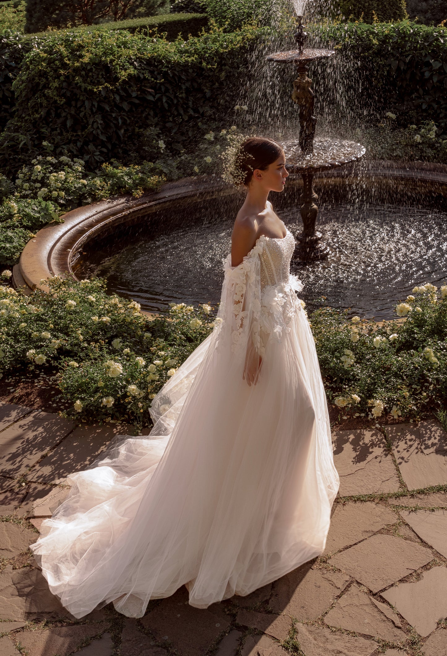 A-line wedding dress with 3D floral off-the-shoulder straps