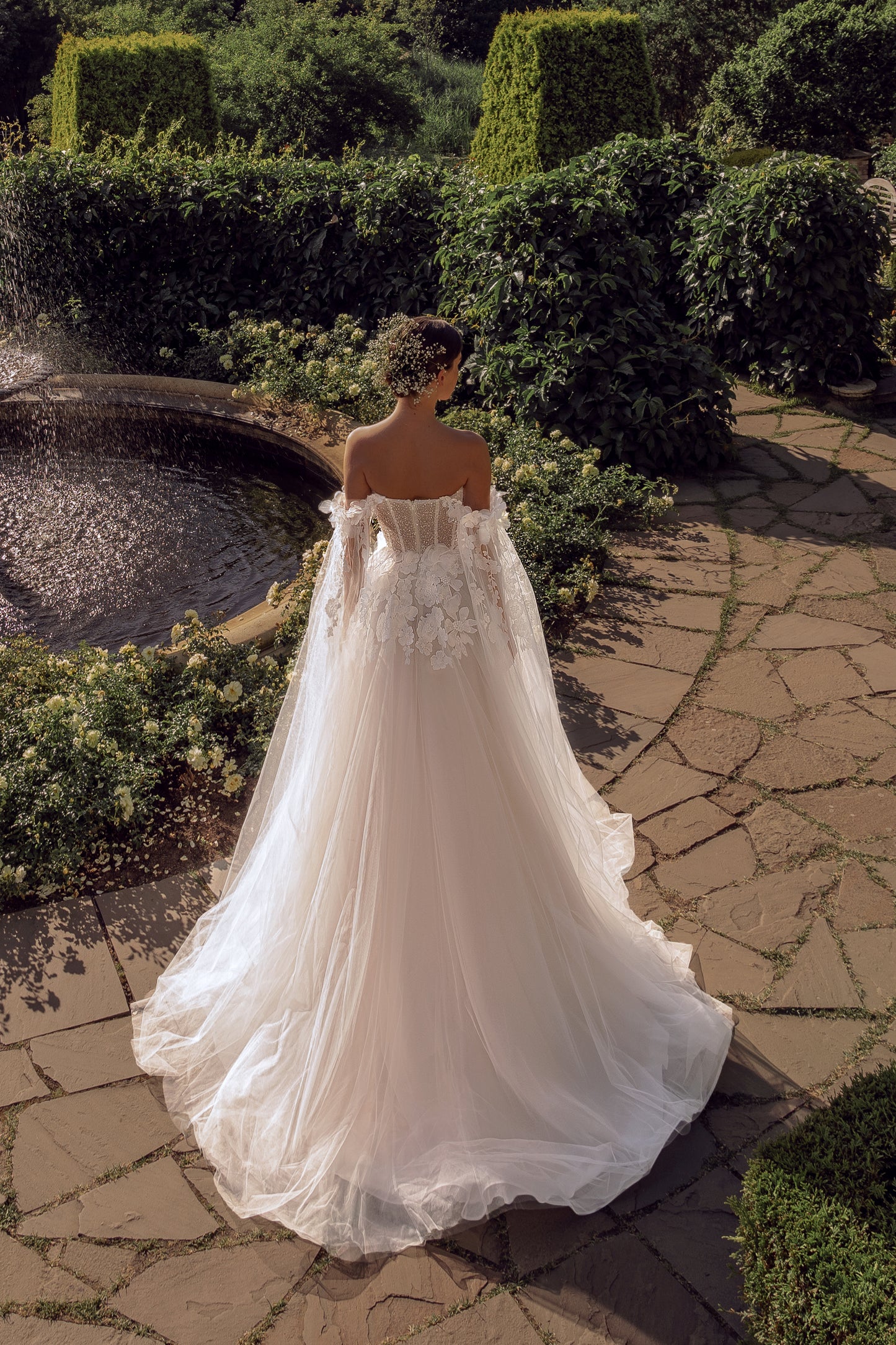A-line wedding dress with 3D floral off-the-shoulder straps