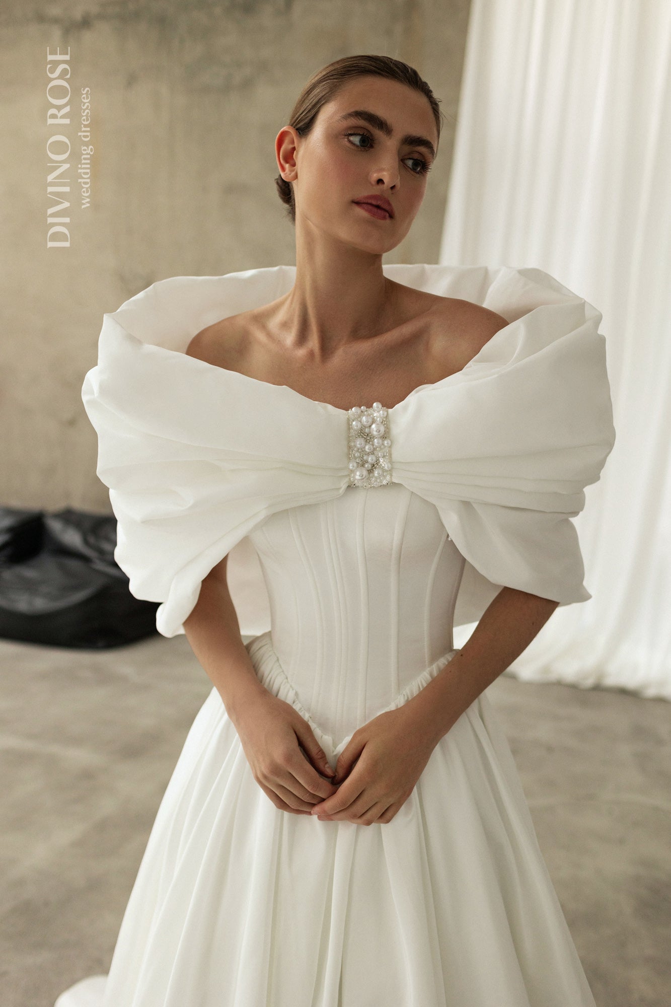 Princess A-line satin wedding dress with chapel train