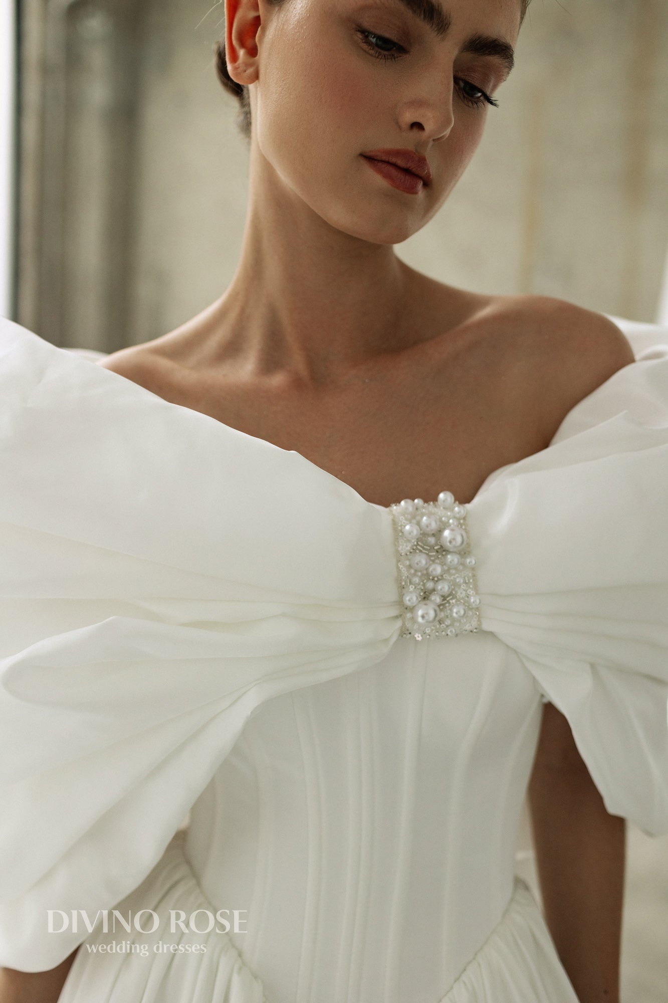 Princess A-line satin wedding dress with chapel train