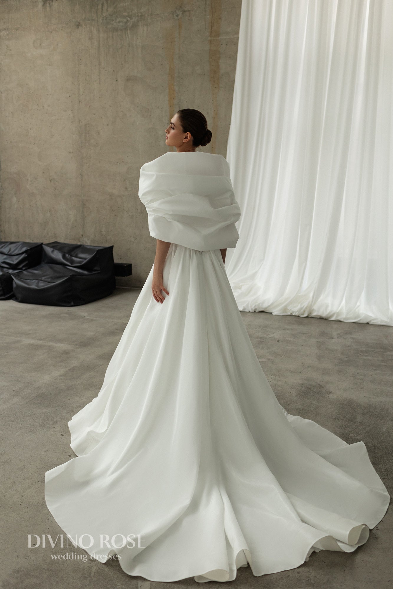 Princess A-line satin wedding dress with chapel train