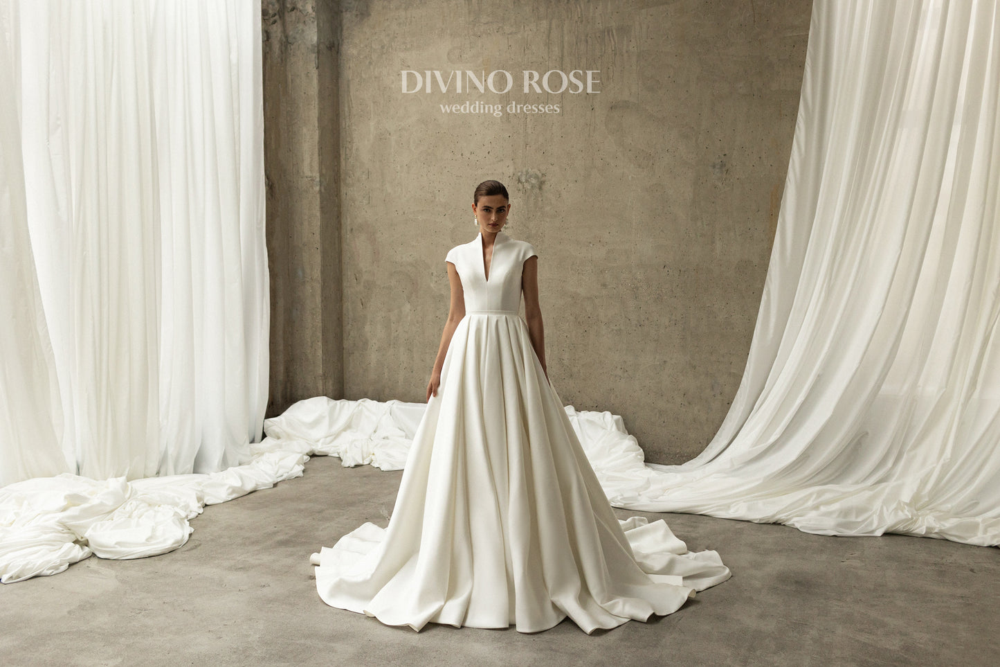 Mikado halter neckline wedding dress with chapel train