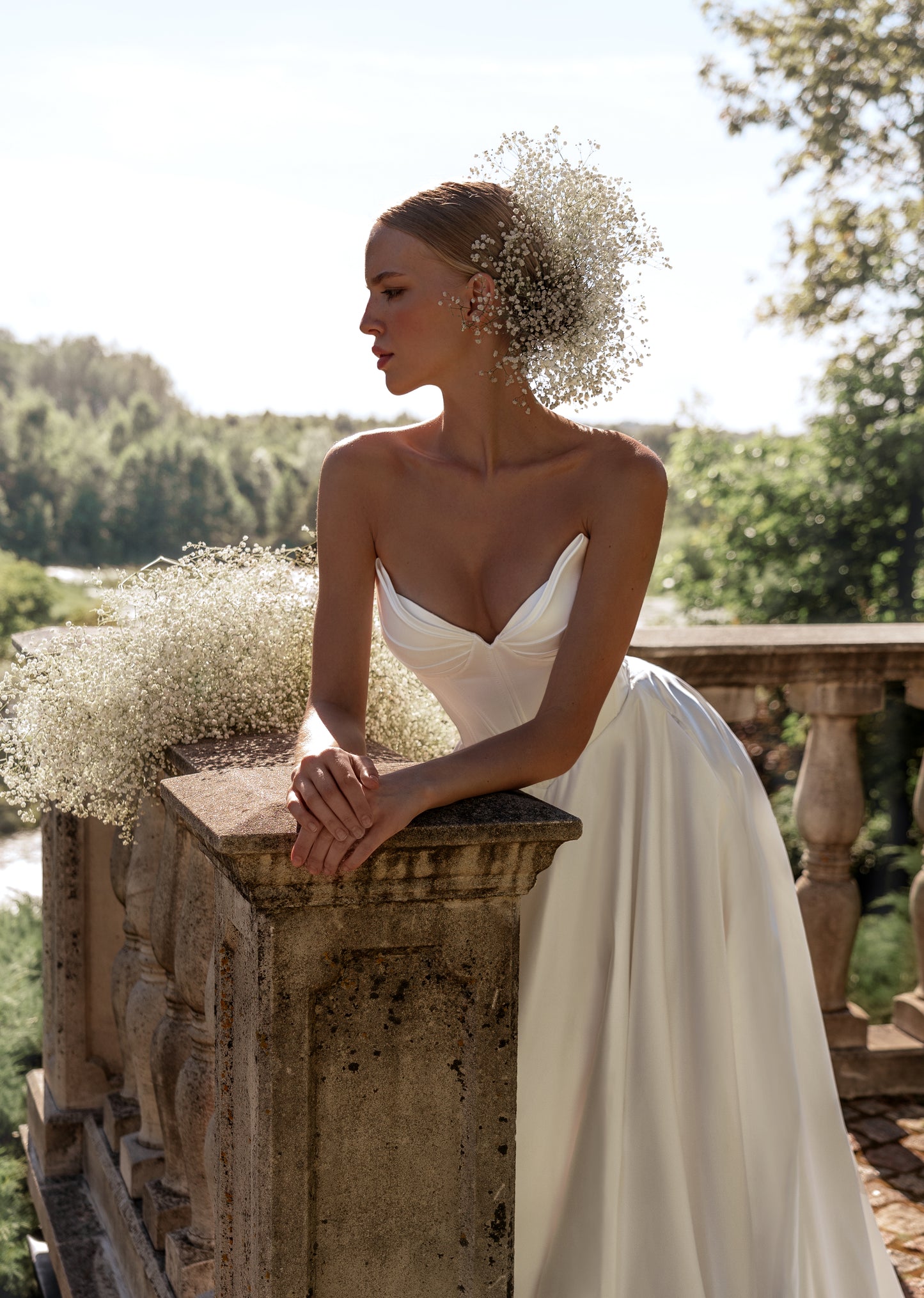 Minimalist satin A-line wedding dress with drop waist corset