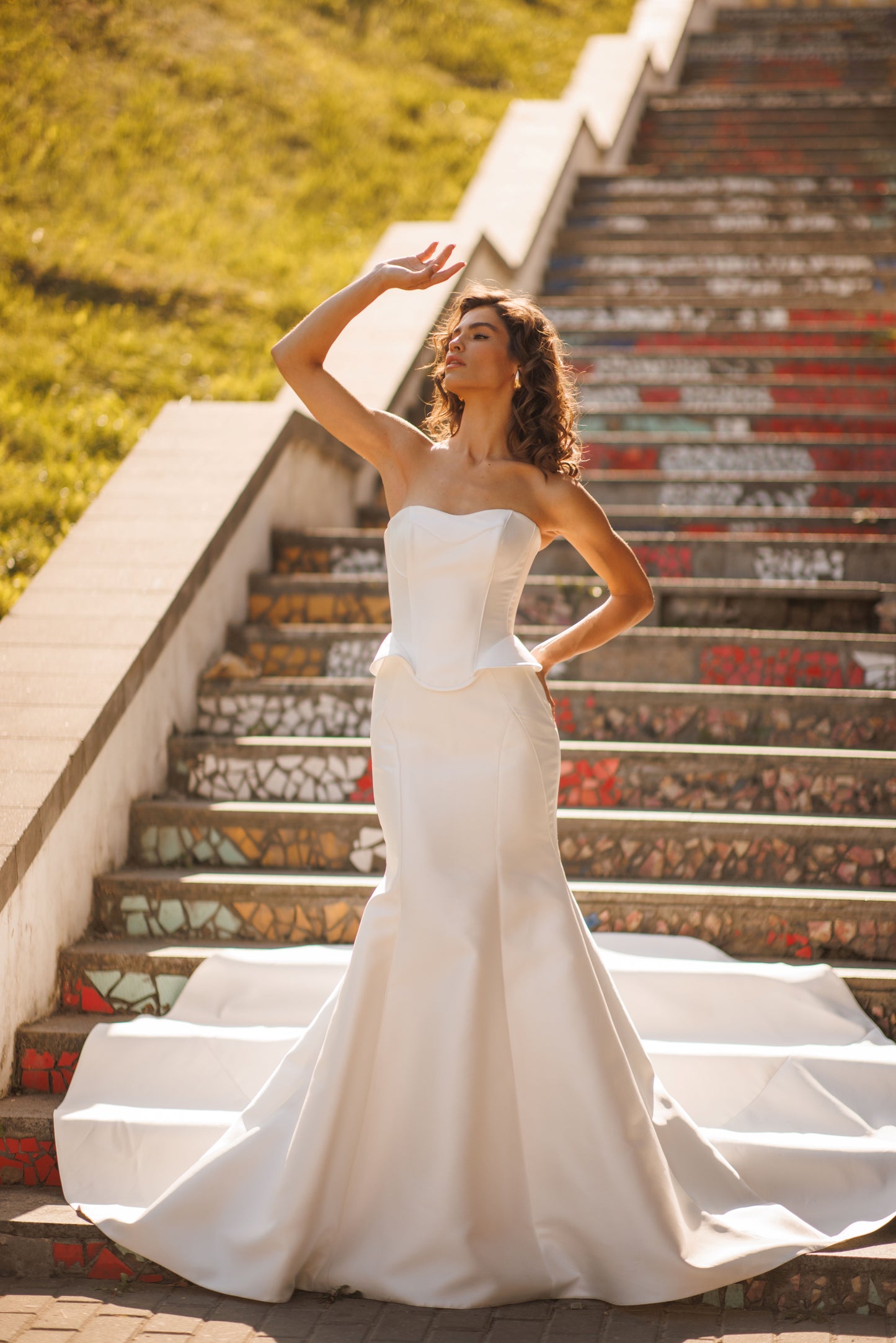 Mermaid Mikado wedding dress with sweetheart neckline and train