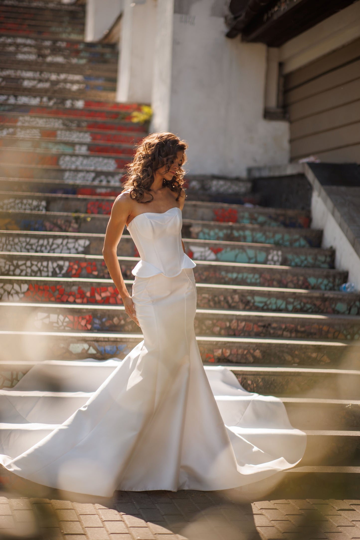 Mermaid Mikado wedding dress with sweetheart neckline and train
