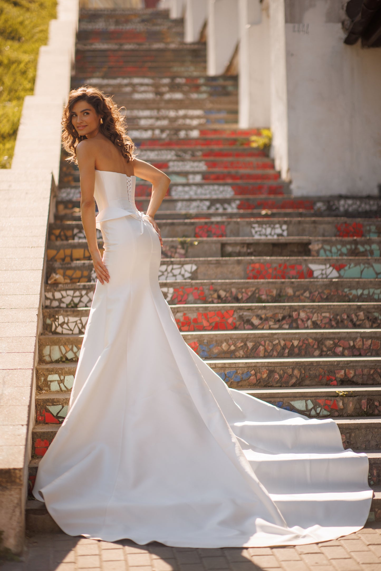 Mermaid Mikado wedding dress with sweetheart neckline and train
