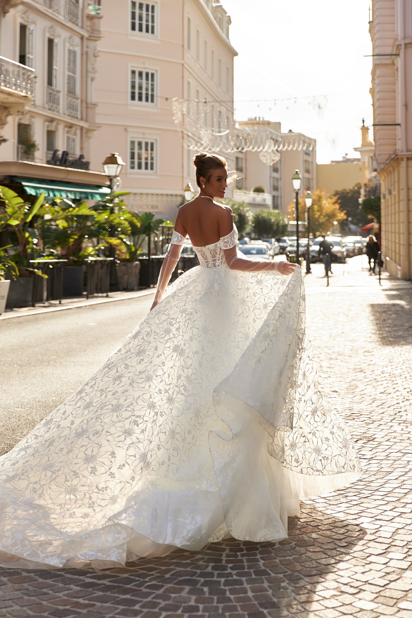 A-line wedding dress with off-the-shoulder straps