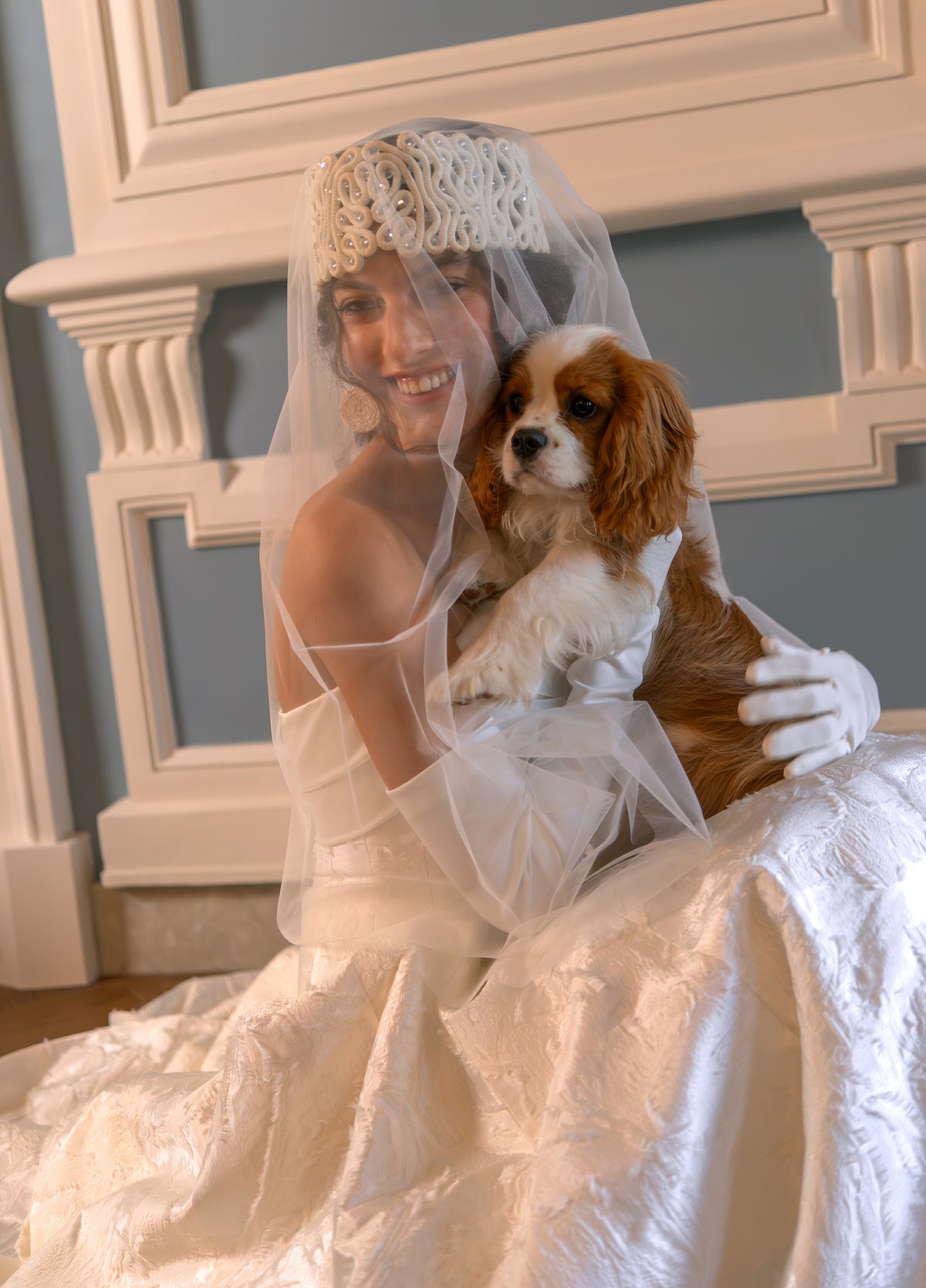 Jacquard Ball Gown Wedding Dress with Strapless Neckline and Tiered Skirt