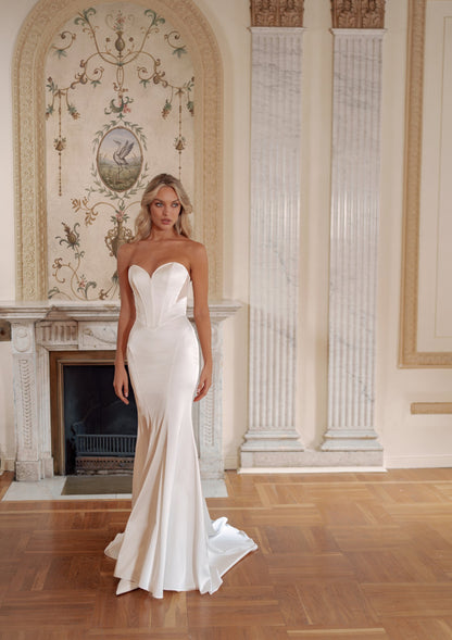 Soft Satin Mermaid Wedding Dress with Strapless Corset and Detachable Organza Basque - photo 2