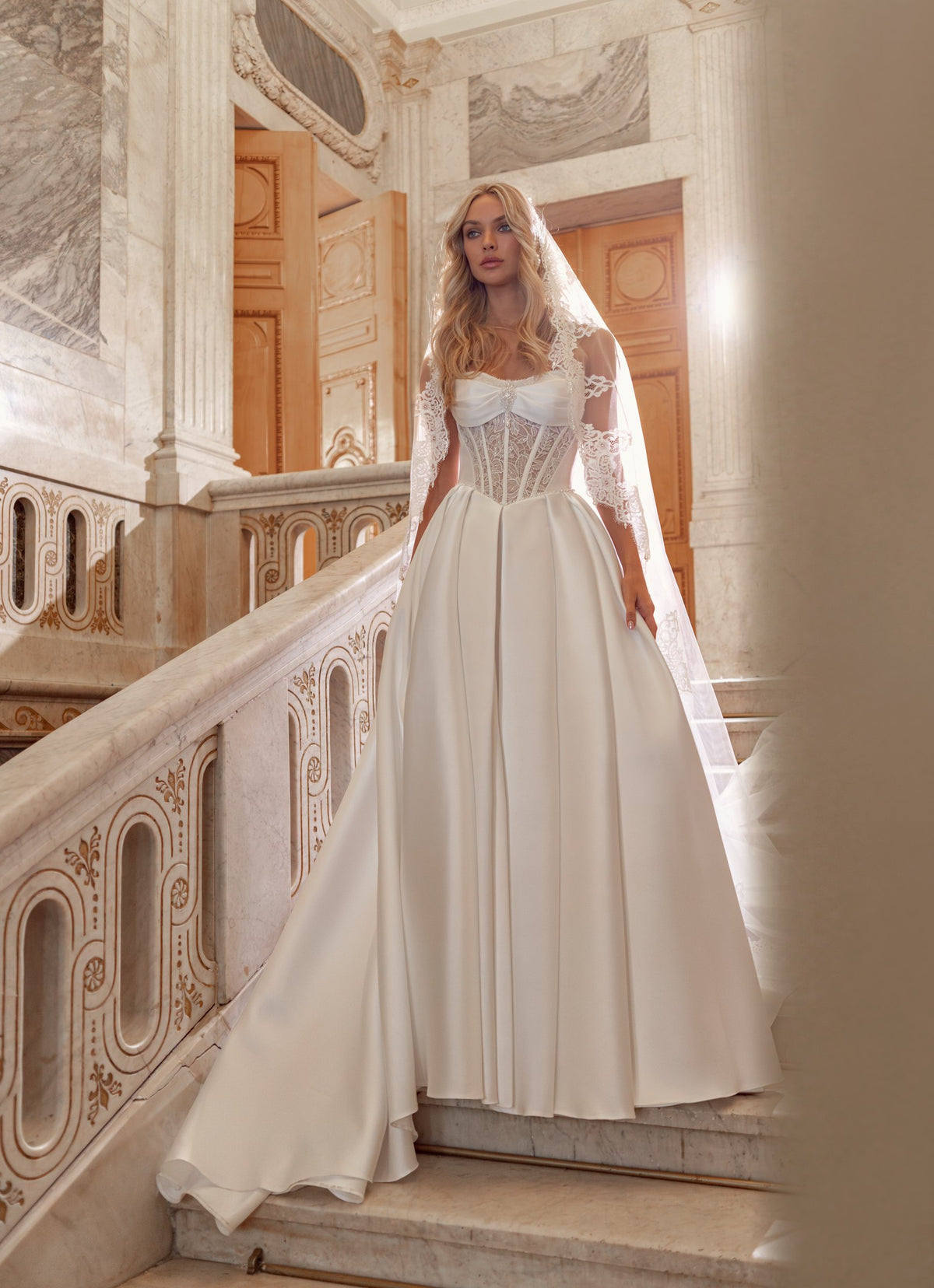 Mikado A-Line Wedding Dress with Sweetheart Corset, Bow and Pleated Skirt - photo 2