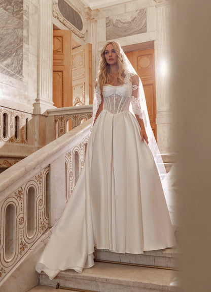 Mikado A-Line Wedding Dress with Sweetheart Corset, Bow and Pleated Skirt - photo 2