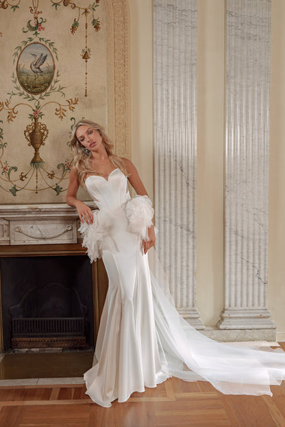 Soft Satin Mermaid Wedding Dress with Strapless Corset and Detachable Organza Basque - photo 3