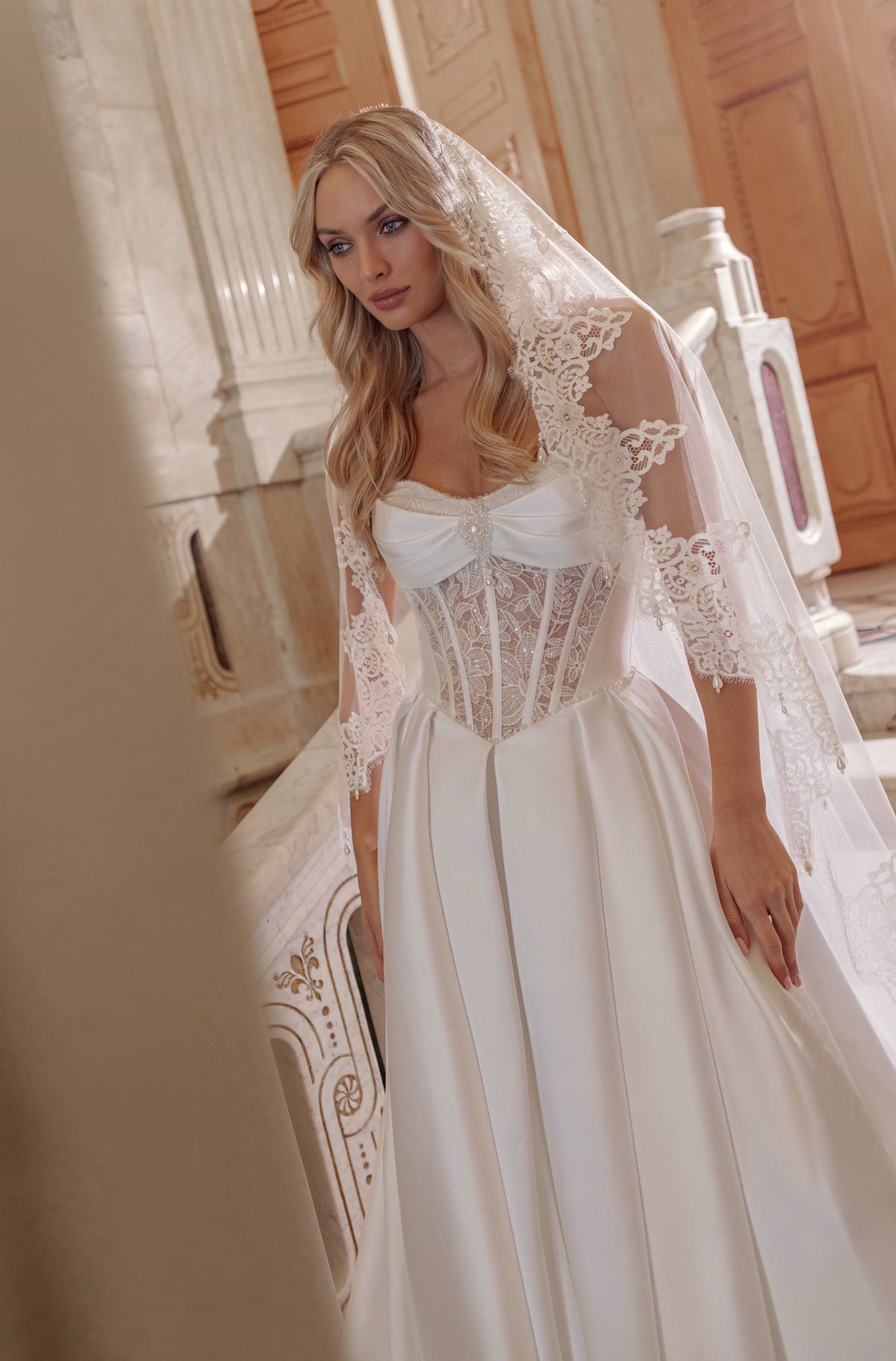 Mikado A-Line Wedding Dress with Sweetheart Corset, Bow and Pleated Skirt - photo 3