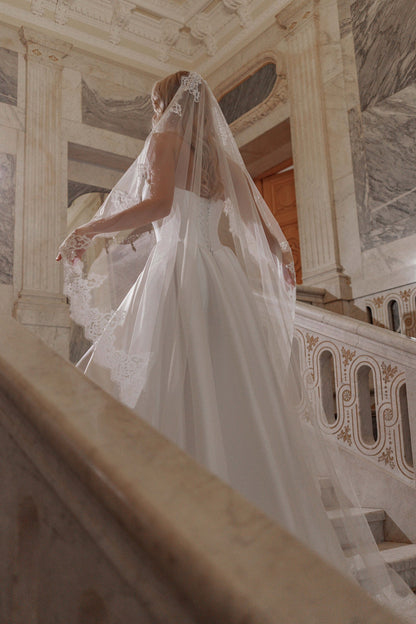 Mikado A-Line Wedding Dress with Sweetheart Corset, Bow and Pleated Skirt - photo 4