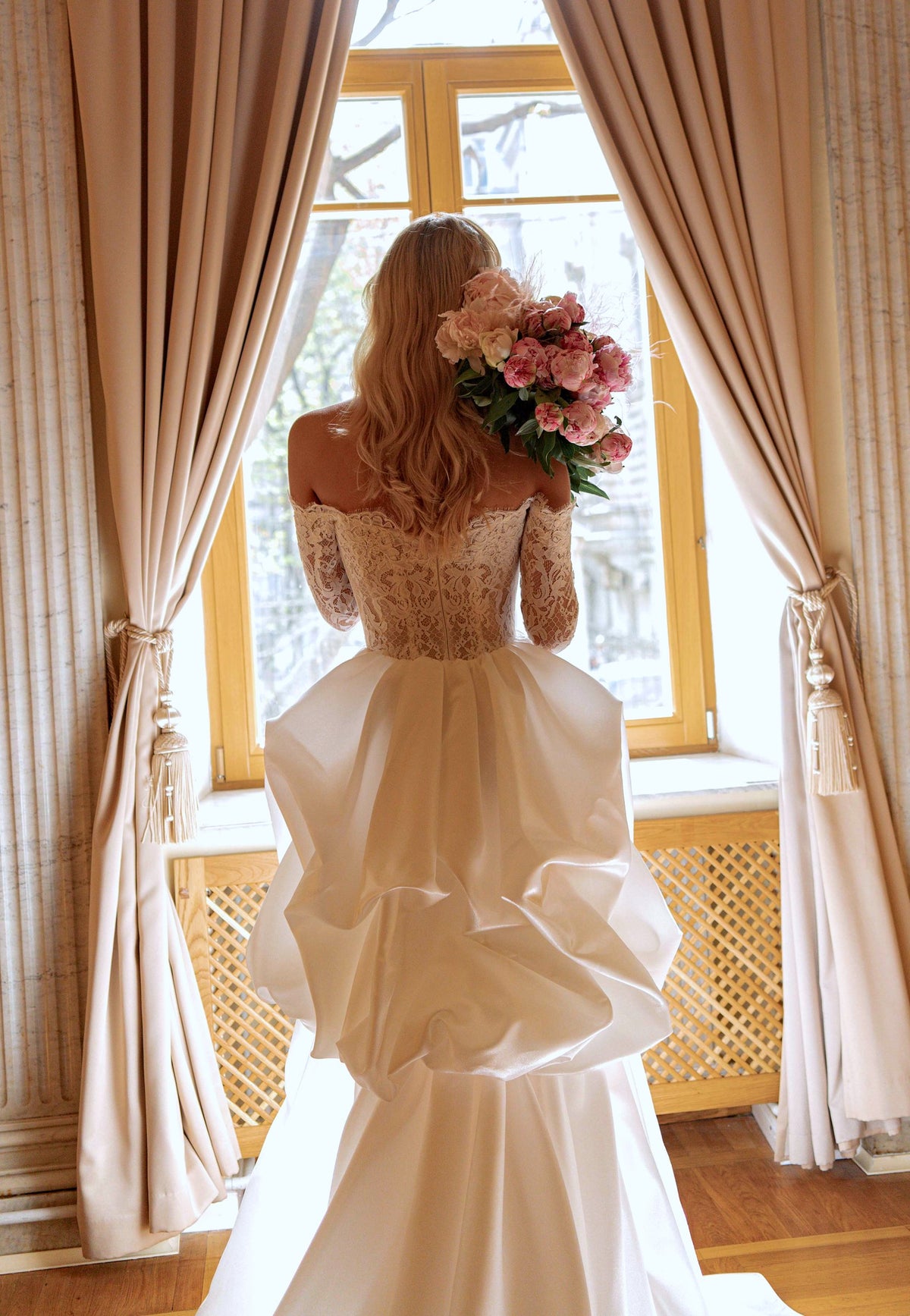 Strapless Lace Mermaid Wedding Dress with Long Sleeves and Detachable Satin Train - photo 7