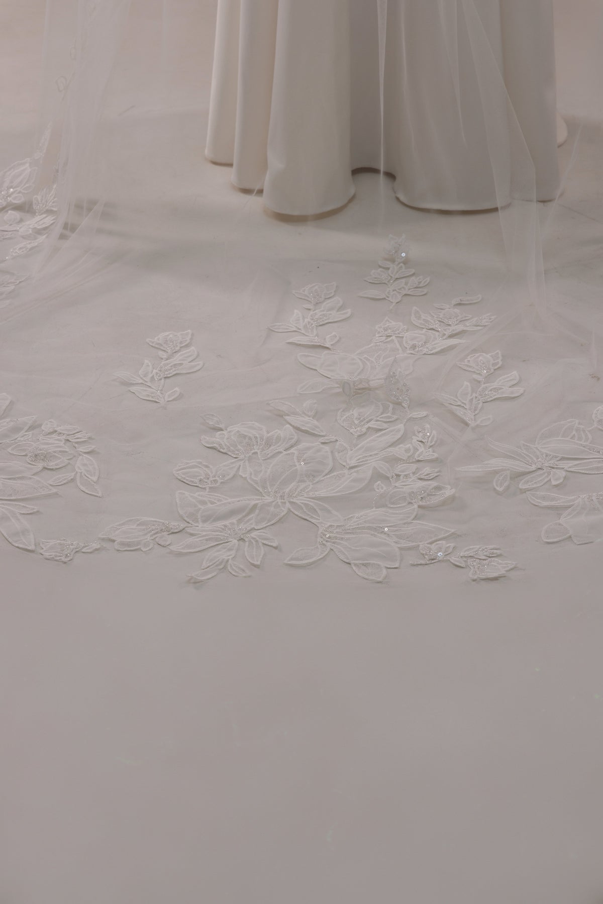Cathedral Lace Veil with Large Beaded Magnolia Flowers - view 3