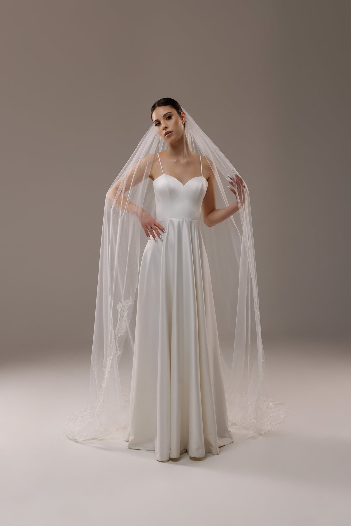 Cathedral Veil with Magnolia Lace Appliques and Sequins - view 5