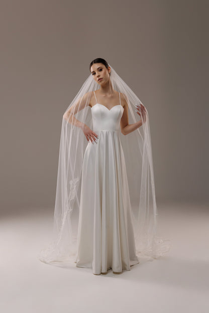 Cathedral Veil with Magnolia Lace Appliques and Sequins - view 5