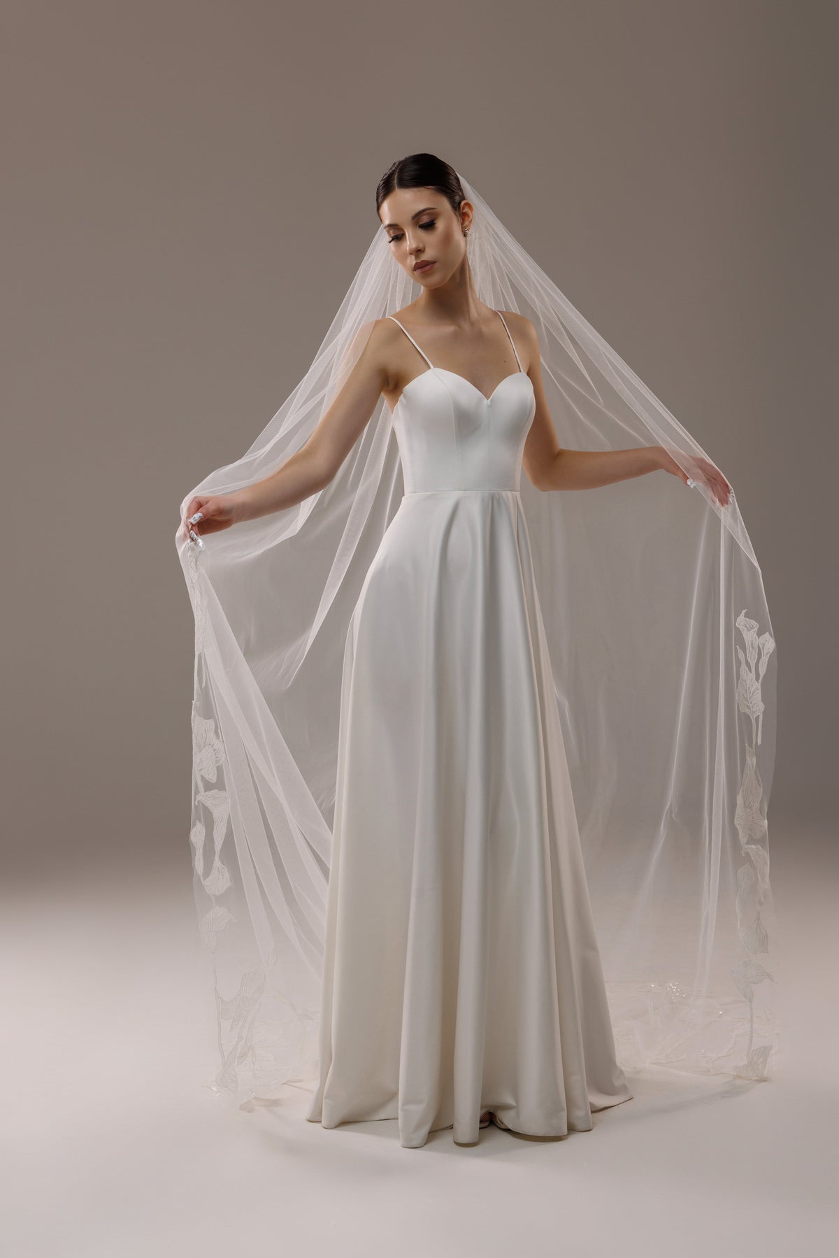 Cathedral Veil with Magnolia Lace Appliques and Sequins - view 3