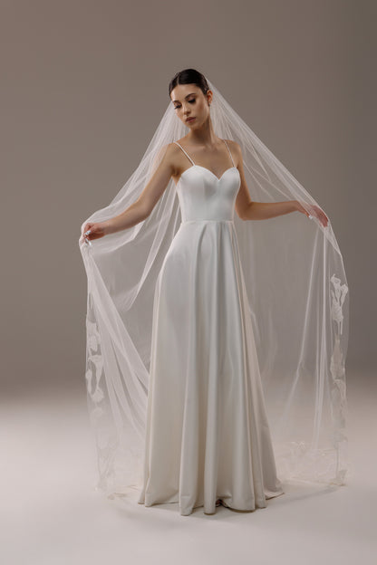 Cathedral Veil with Magnolia Lace Appliques and Sequins - view 3