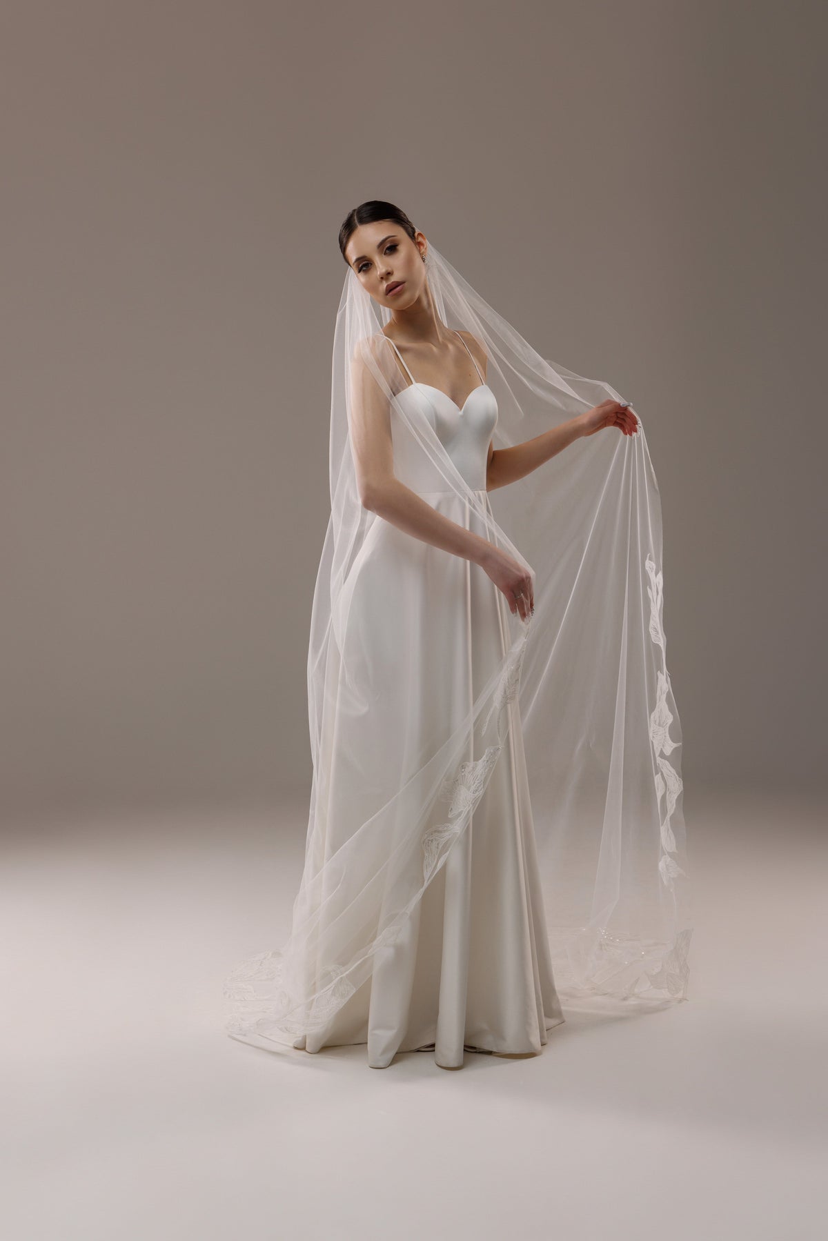Cathedral Veil with Magnolia Lace Appliques and Sequins - view 2