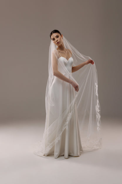 Cathedral Veil with Magnolia Lace Appliques and Sequins - view 2