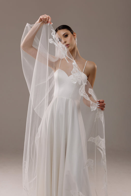 Cathedral Veil with Magnolia Lace Appliques and Sequins - view 1
