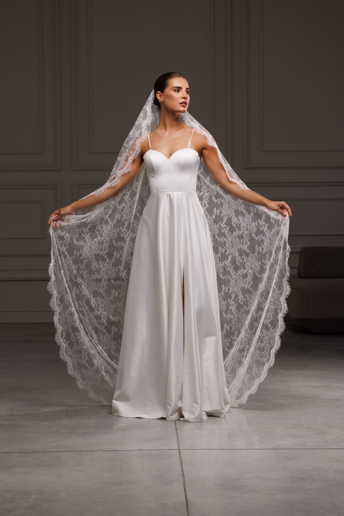 All-Over Lace Mantilla Veil with Scalloped Border - view 1