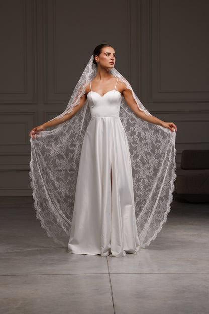 All-Over Lace Mantilla Veil with Scalloped Border - view 1
