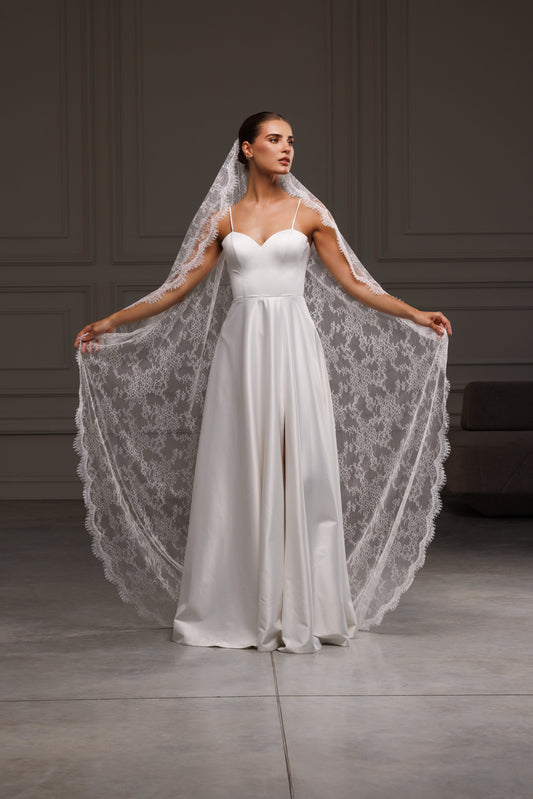 All-Over Lace Mantilla Veil with Scalloped Border - view 1