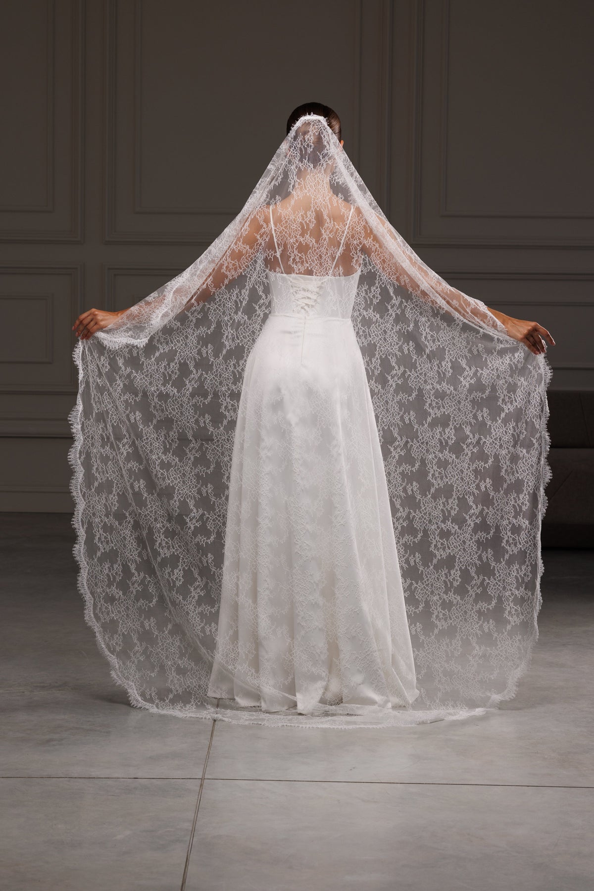 All-Over Lace Mantilla Veil with Scalloped Border - view 3