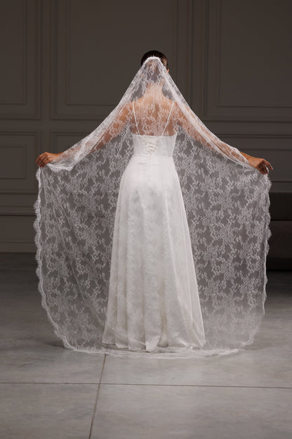 All-Over Lace Mantilla Veil with Scalloped Border - view 3