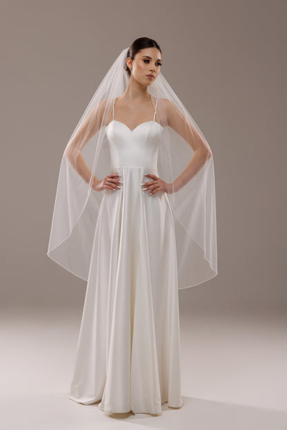 One-Layer Lace Trim Veil with Pearls and Crystals - view 2