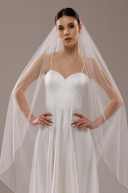 One-Layer Lace Trim Veil with Pearls and Crystals - view 5