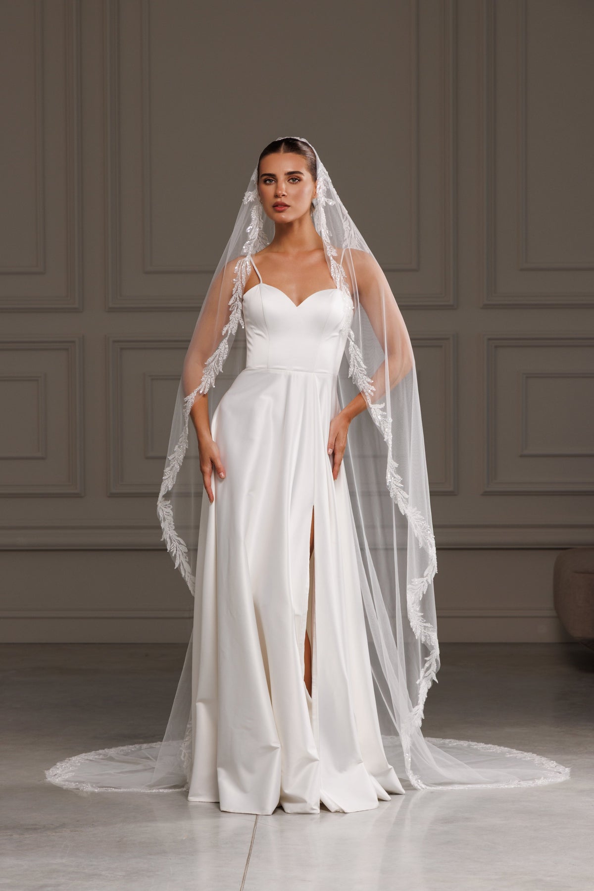 Mantilla Veil with Beaded Lace Trim - view 2