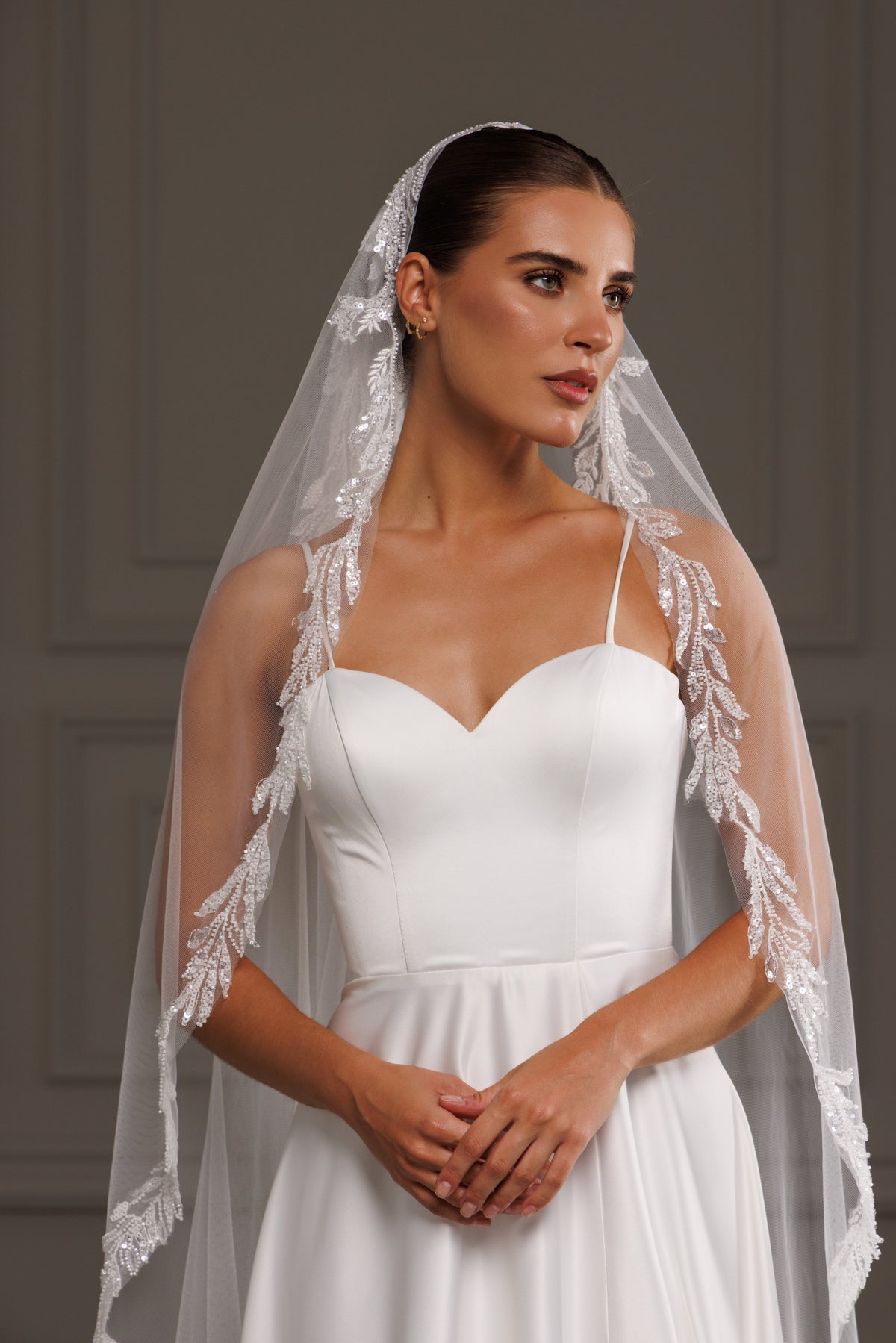 Mantilla Veil with Beaded Lace Trim - view 5