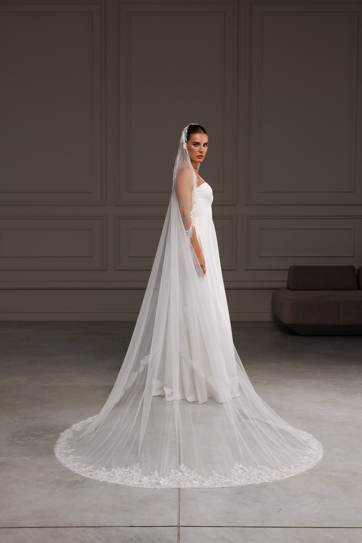 Mantilla Veil with Beaded Lace Trim - view 3