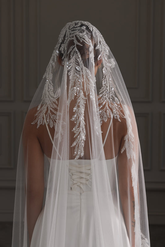 Mantilla Veil with Beaded Lace Trim - view 1