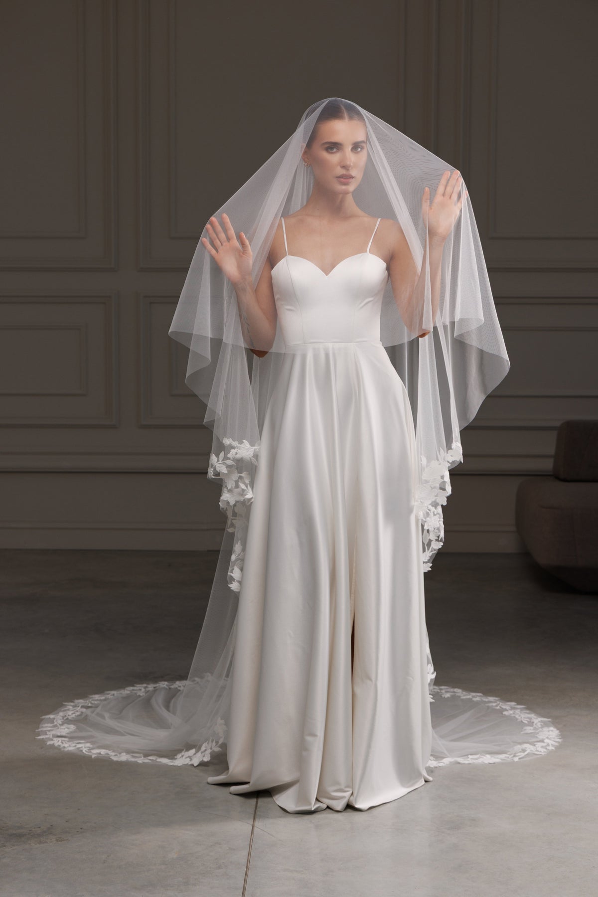 Two-Layer Cathedral Veil with Lace Appliques - view 2
