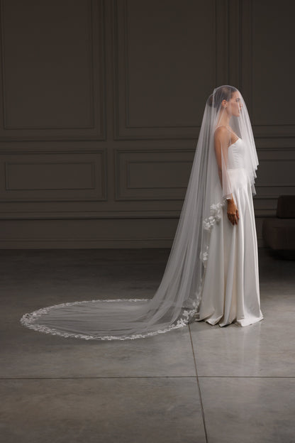 Two-Layer Cathedral Veil with Lace Appliques - view 1