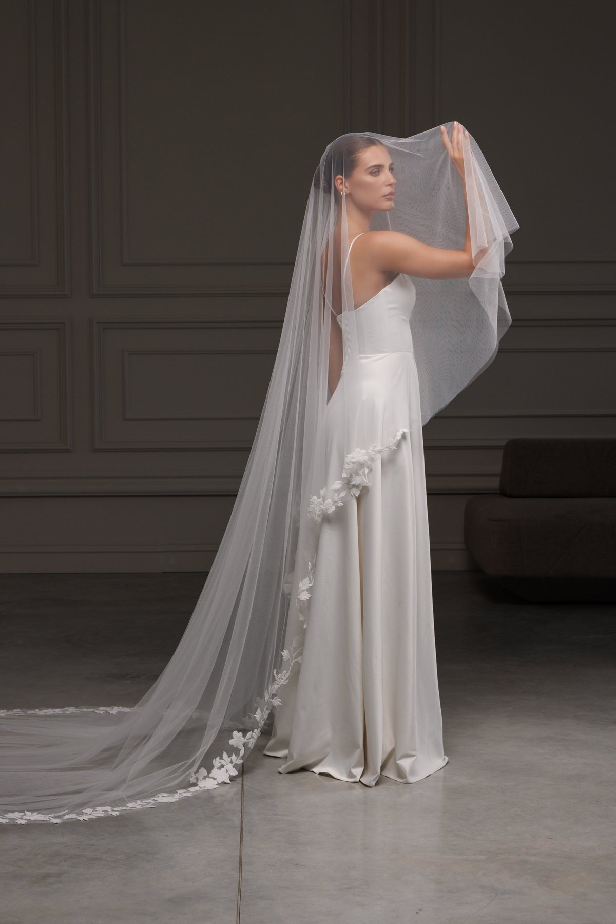 Two-Layer Cathedral Veil with Lace Appliques - view 4