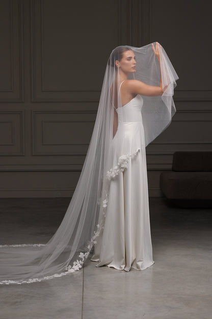 Two-Layer Cathedral Veil with Lace Appliques - view 4