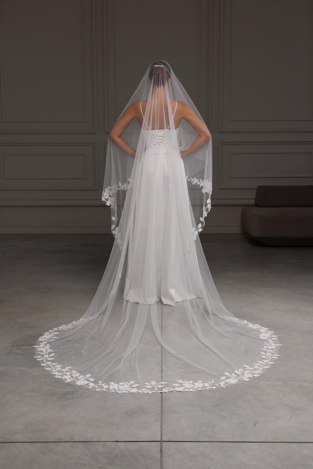 Two-Layer Cathedral Veil with Lace Appliques - view 3